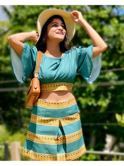 Pasha India - Aqua Crest Butterfly Sleeves Crop Top