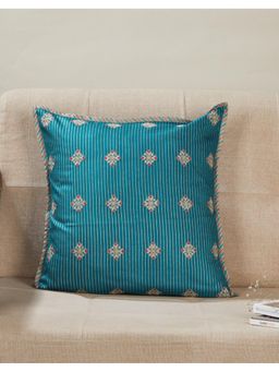Fabindia - Teal Viscose Blend Embroidered Haveli Cushion Cover