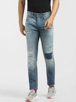Jack & Jones - Blue Low Rise Patchwork Glenn Slim Jeans