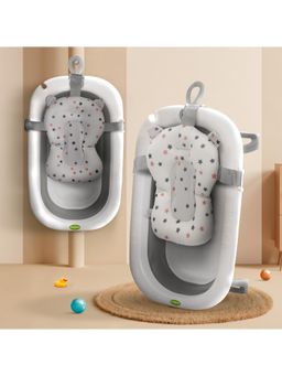 BAYBEE - Grey Bath Tub for Baby Foldable Bathtub with Seat for Kids