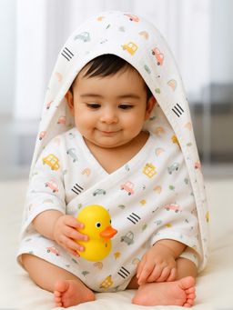 Nuego - Infants Unisex Car Print Pure Organic Cotton Muslin Hooded Towel