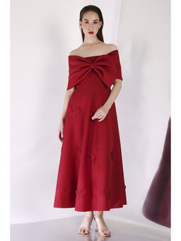 Ozeqo - Maroon Midi Dress with Wrap (Set of 2)
