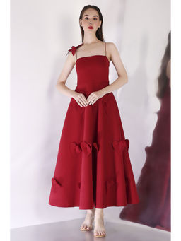 Ozeqo - Maroon Should Straps Midi Dress