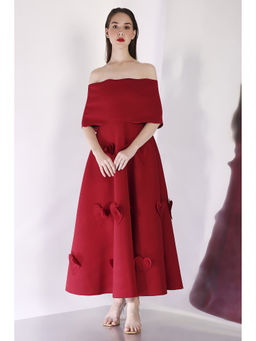 Ozeqo - Maroon Dress with Wrap (Set of 2)