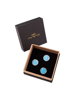 The Tie Hub - Blue Lined Mother of Pearl Button Pins (Pack of 3)