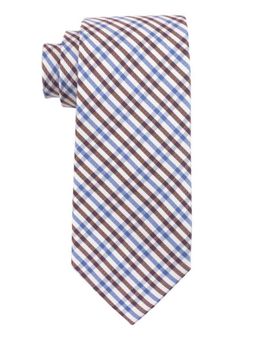 The Tie Hub - West Village Plaid Brown and Blue Silk Neck Tie