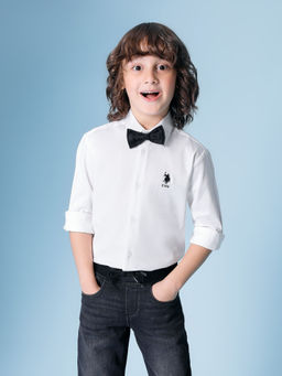 U.S. POLO ASSN. - Boys White Solid/Plain Shirt with Bow