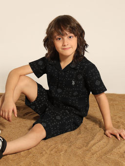 U.S. POLO ASSN. - Boys Black Self Design Shirt