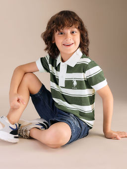 U.S. POLO ASSN. - Boys Green Stripes Polo T-Shirt