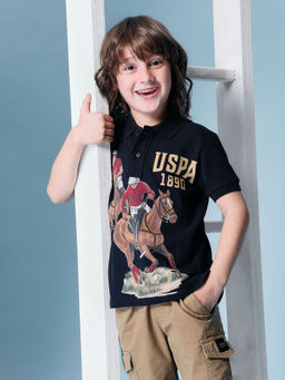 U.S. POLO ASSN. - Boys Blue Printed Polo T-Shirt