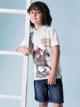U.S. POLO ASSN. - Boys White Printed Polo T-Shirt