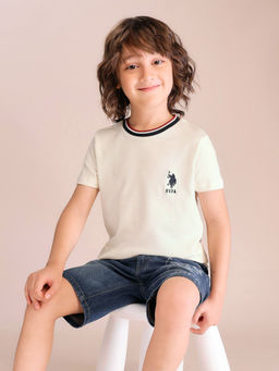 U.S. POLO ASSN. - Boys Off White Solid/Plain T-Shirt