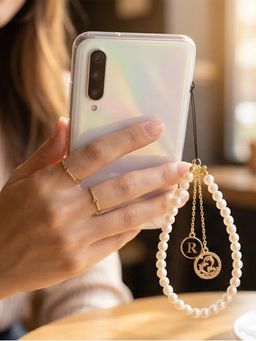 YELONA - Handmade Pearl and Dolphin Charm Phone Lanyard Strap with Initial R