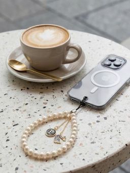 YELONA - Handcrafted Pearl and Swan Phone Charm Strap with Letter P Initial