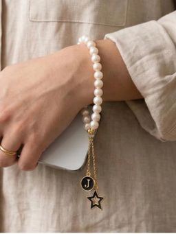 YELONA - Handmade Pearl Beaded Phone Charm Strap with Initial "J"