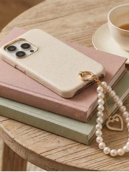 YELONA - Handmade Pearl Beaded Phone Charm Strap with Initial "E"