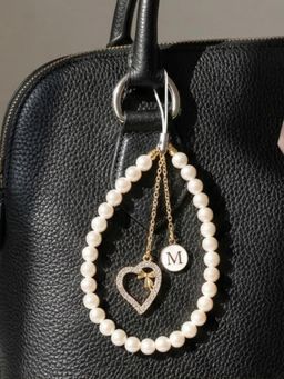 YELONA - Handmade Pearl Beaded Phone Charm Strap with Initial "M"