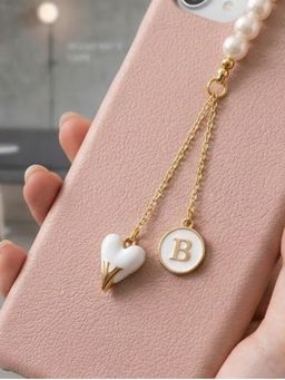 YELONA - Handmade Pearl Beaded Phone Charm Strap with Initial "B"