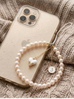 YELONA - Handmade Pearl Beaded Phone Charm Strap with Initial "J"