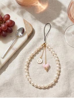 YELONA - Handmade Pearl Beaded Phone Charm Strap with Initial "G"
