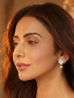 Accessher - Gold Plated Crystal Floral Drop Dangle Earrings for Women