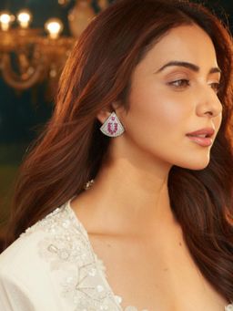 Accessher - Silver Pink Crystal Teardrop Stud Earrings for Women