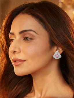 Accessher - Silver and Pink Crystal Teardrop Stud Earrings for Women