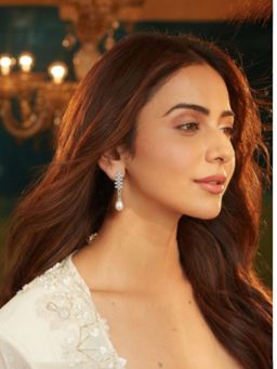 Accessher - White and Gold Faux Pearl Floral Drop Dangle Earrings