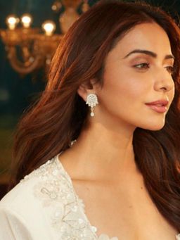 Accessher - White and Gold Crystal Leaf Stud Earrings for Women