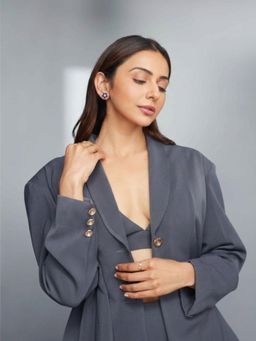 Accessher - Black Floral Crystal Stud Earrings