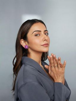 Accessher - Gold Tone Lavender Crystal Stud Earrings