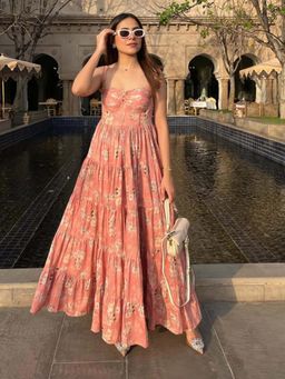 Old Marigold - Pink Velouria Bustier Maxi Dress