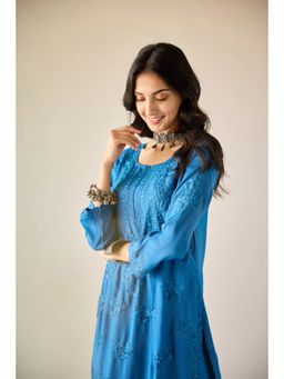 Old Marigold - Lamis Royal Blue Modal Hand Embroidered Chikankari Co-Ord (Set of 2)