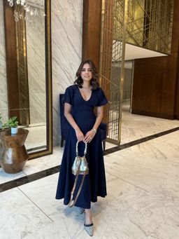 Old Marigold - Brezza Navy Blue V-Neck Maxi Dress