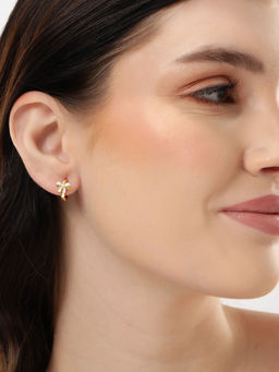 Carlton London - 18Kt Gold Plated Bow Enamel Hoop Earring