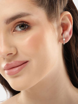 Carlton London - Rhodium Plated and Pearl Ear Stud Earring