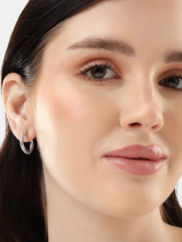 Carlton London - Rhodium Plated Fancy Hoop Earring