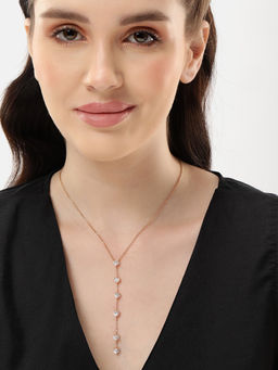 Carlton London - 18Kt Rose Gold Plated Lariat Necklace