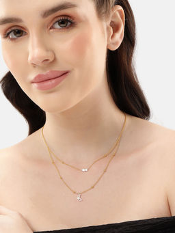 Carlton London - 18Kt Gold And Rhodium Plated Moon And Star Double Chain Necklace