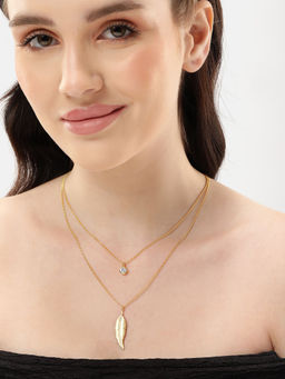 Carlton London - 18Kt Gold Plated And Leaf Double Chain Necklace
