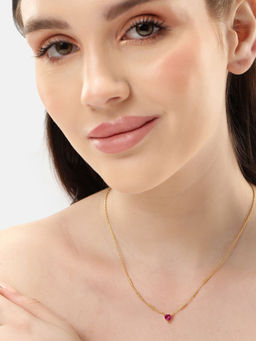 Carlton London - 18Kt Gold Plated With Pink Ruby Heart Necklace