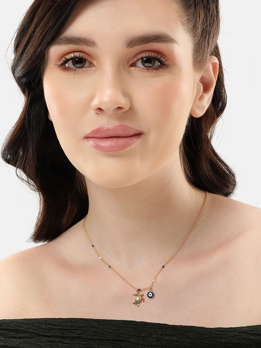 Carlton London 18Kt Gold Plated Evil Eye And Enamel Turtle Pendant And Chain