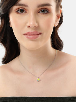 Carlton London - Rhodium Plated Floral Enamel Pendant And Chain