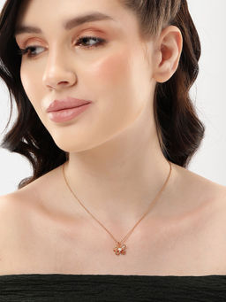 Carlton London - 18Kt Rose Gold Plated Pearl Floral Pendant And Chain