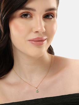 Carlton London - 18Kt Gold Plated Enamel Tulip Pendant And Chain