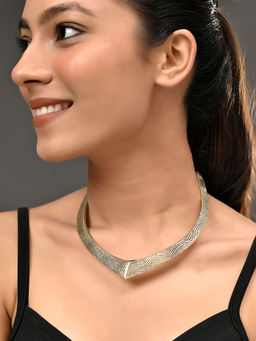 Silvermerc Designs - Chic Gold V-Shaped Necklace With Textured