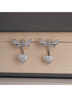 Palmonas - 925 Sterling Silver Dragonfly With Heart Earrings