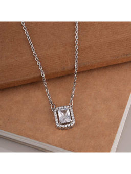 Palmonas - 925 Sterling Silver Rectangular Crystal Pendant Necklace