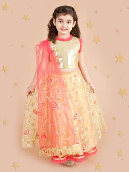 PSPeaches - Girls Yellow Lehenga Choli (Set of 3)