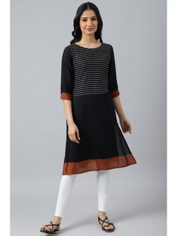 W - Black Dobby Colour Blocked Kurta